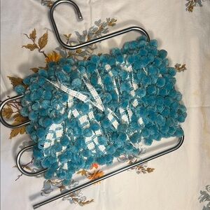 Vintage Teal Pom Pom Fringe. 17’